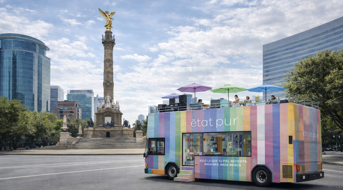 party bus de Etat Pur en CDMX con experiencia de skincare basado en ciencia y activos puros