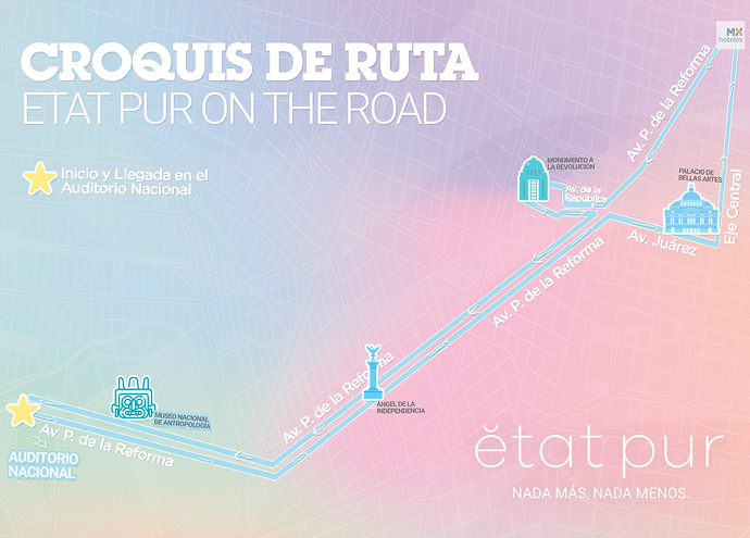 ruta del party bus Etat Pur en CDMX con paradas en Cibeles, Parque M&eacute;xico y Polanco